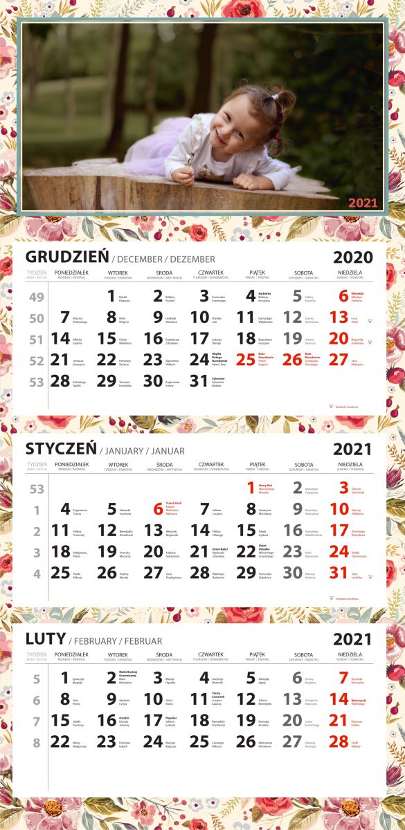Fotokalendarz trójdzielny ze zdjęciem wzór 2